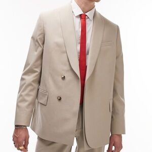 TOPMAN Men's Double-Breasted Blazer Beige Size 38R Formal Shawl Collar Lapel